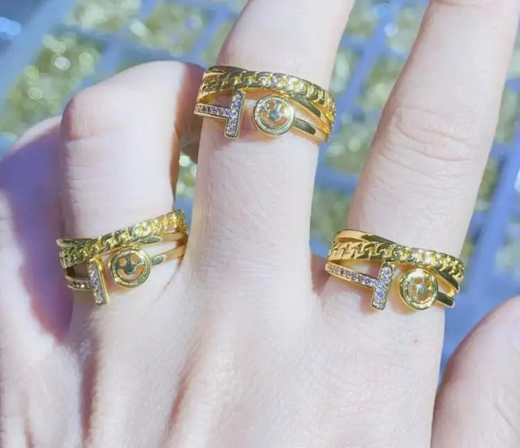 

1pcs New Style Gold-color double layer open Rings smiley Crystal Zirconia Ring For Women Minimalist Rings Jewelry fg4s