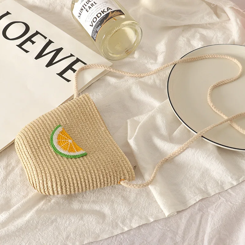 New Bag Spring/Summer Princess Zero Wallet Handwoven Children's Straw Bag Mini Fruit Zipper Bag Crossbody Bag