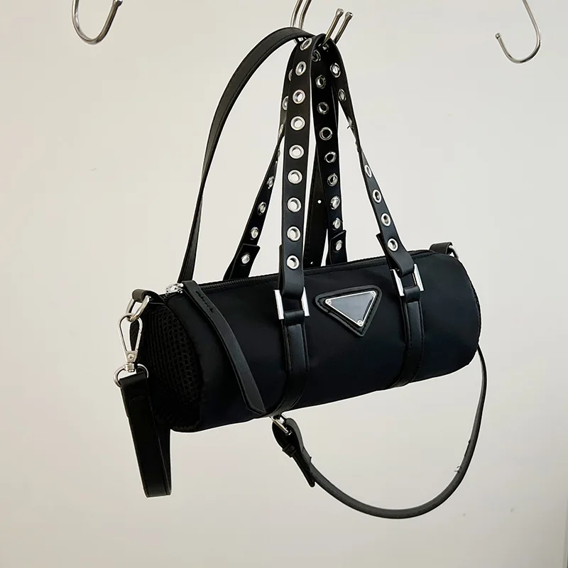 High-Grade Women's Casual All-Match Nylon Crossbody Cylinder New Street Dark Style Portable Shoulder Bag