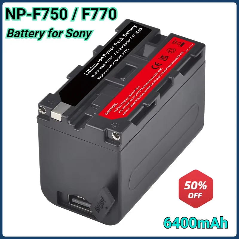Аккумулятор 6400 мАч NP-F750 F770 со светодиодным индикатором зарядки USB для Sony NP-F770 QM91D