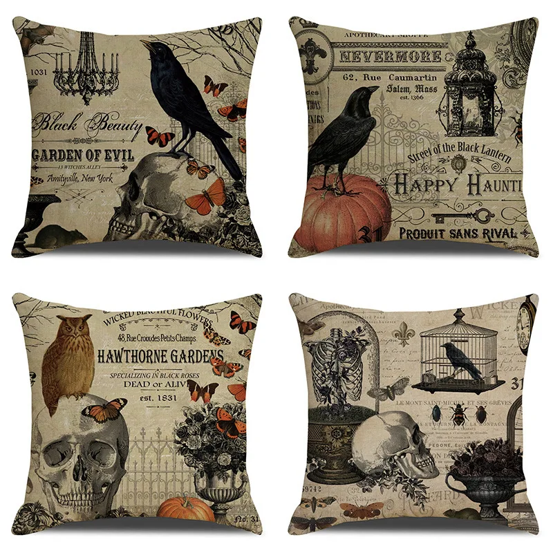 

New Home Pillow Case Halloween European and American Skull Head Digital Printing Throw Pillow Linen Throw Pillow Cushion Cover