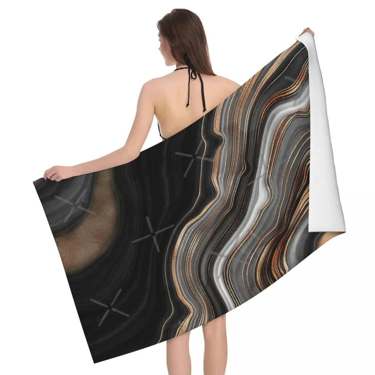 

Elegant Black And Gray Faux Marble With Gold Veins 80x130cm Bath Towel Water-absorbent For Travelling Personalised Pattern
