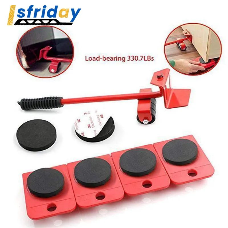 

5PCS Furniture Mover Tool Set Heavy Stuffs Moving Roller With Bar Furniture Mover Lifter With Wheels Professional Moving Tools