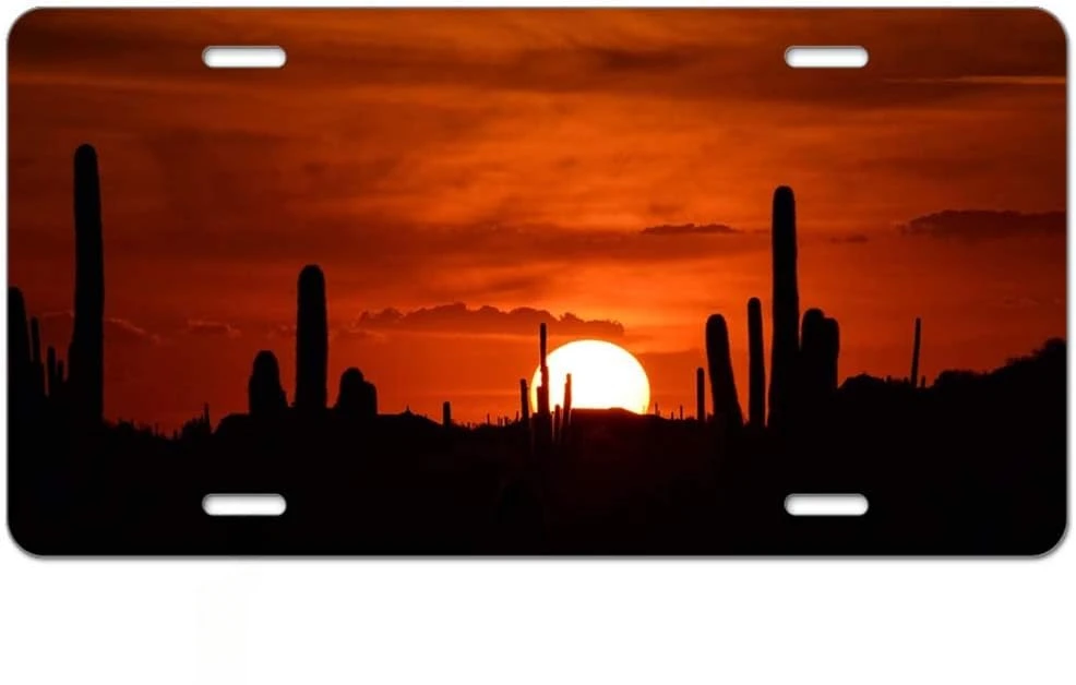 

Saguaro Cactus Arizona Sunset Front License Plate Cover Scenery Landscape Nature Decorative License Plates for Car Plate 6x12 In