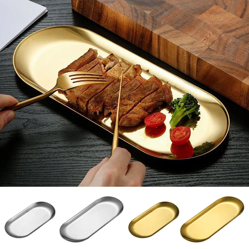 

Stainless Steel Plate Oval Plate Geometric Dessert Tray Cutlery Grill Plate Durable Scandinavian Solid Color Corrosion Resistant