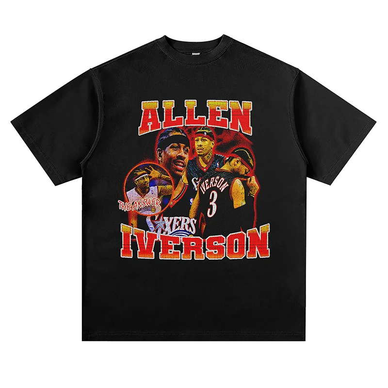 

Модные Универсальные футболки с принтом Allen Iverson в стиле хип-хоп, хлопковая Футболка оверсайз, уличная одежда, кроп-топ, женская одежда, мужск...