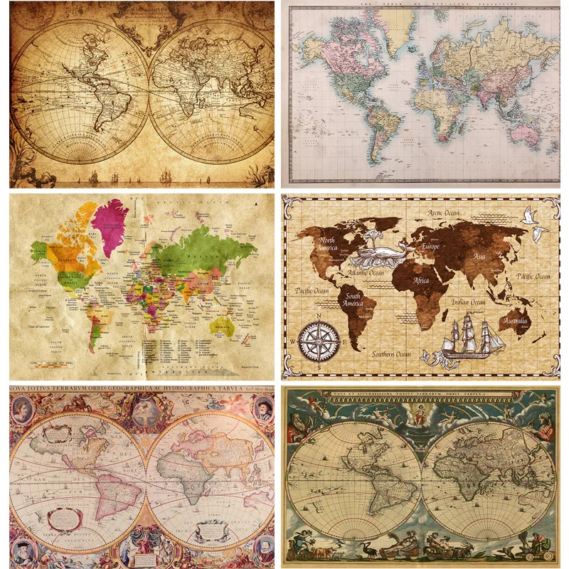 

Vinyl Photography Backdrops Props Physical Map of The World Kids World Map With Animals and Objects Studio Background 22625-98