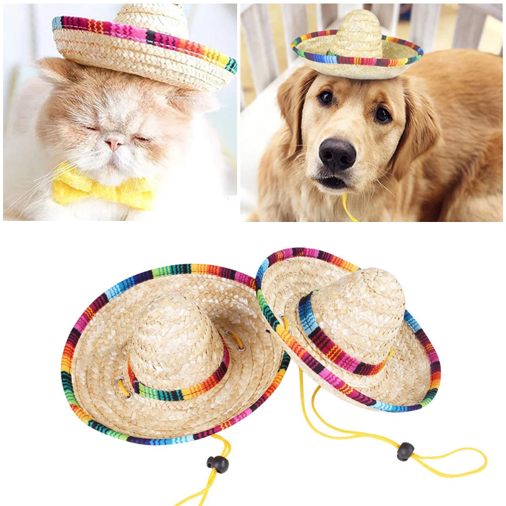 

Summer Mini Pet Dogs Straw Hat Sombrero Cat Sun Hat Beach Party Straw Hats Dogs Hawaii Style Hat For Dogs Funny Accessories