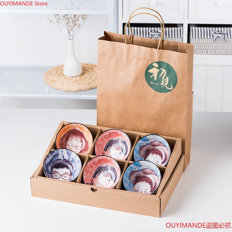 

Japanese home gift bowl set blue and white porcelain tableware porcelain bowl tableware cartoon character gift box
