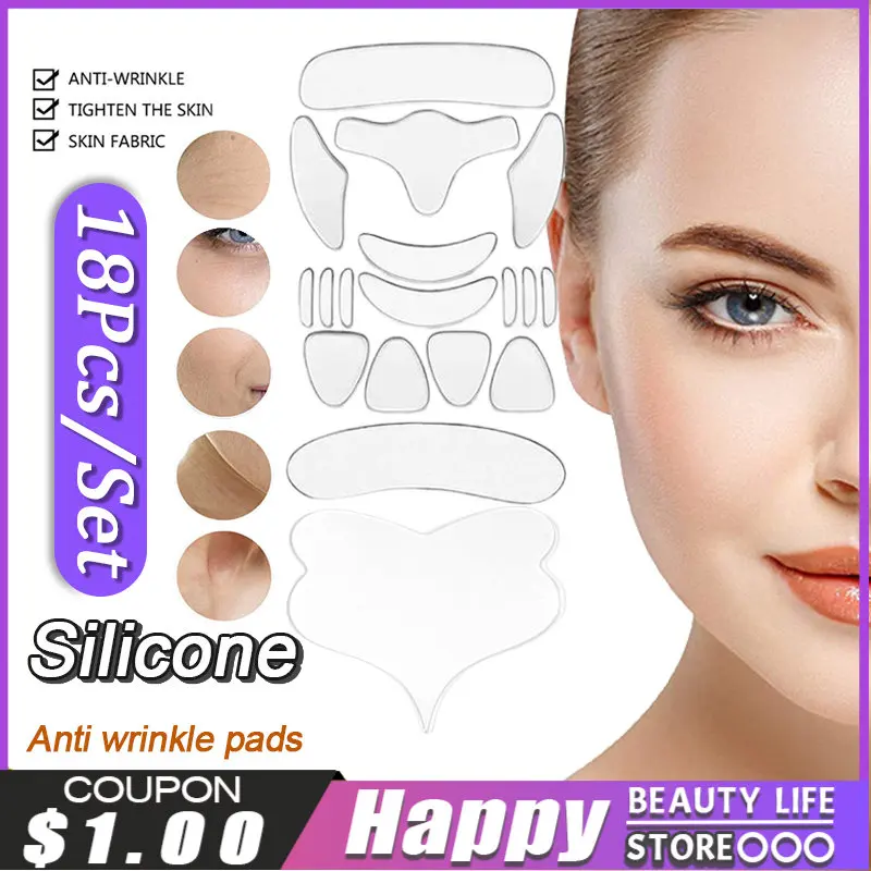 

18Pcs/Set Silicone Reusable Anti-Wrinkle Pad Face Neck Chest Wrinkle Removal Patches Lift Anti Aging Facial Beauty Skincare Tool