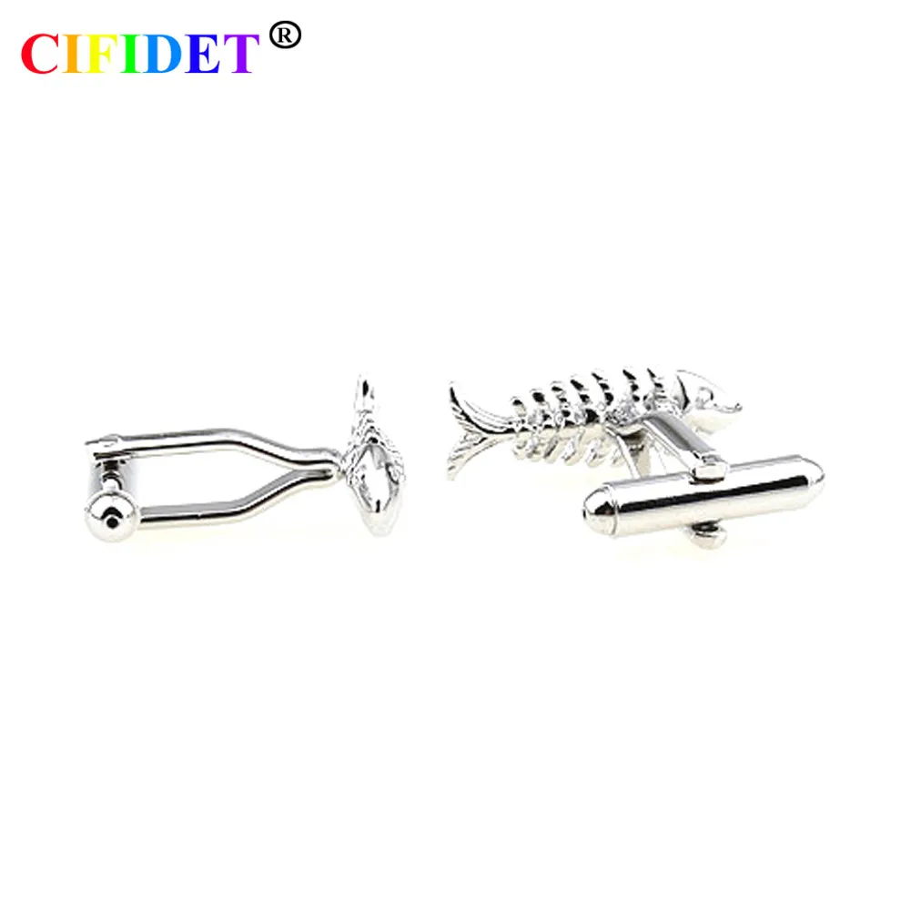 Запонки в виде животных CIFIDET модная Серебристая запонка рыбьей кости для рубашки