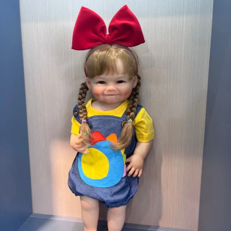 

55CM Reborn Doll Toddler Girl Raya Full Body Soft Silicone Vinyl which can stand with Almost Straight Legs Hand Rooted Hair