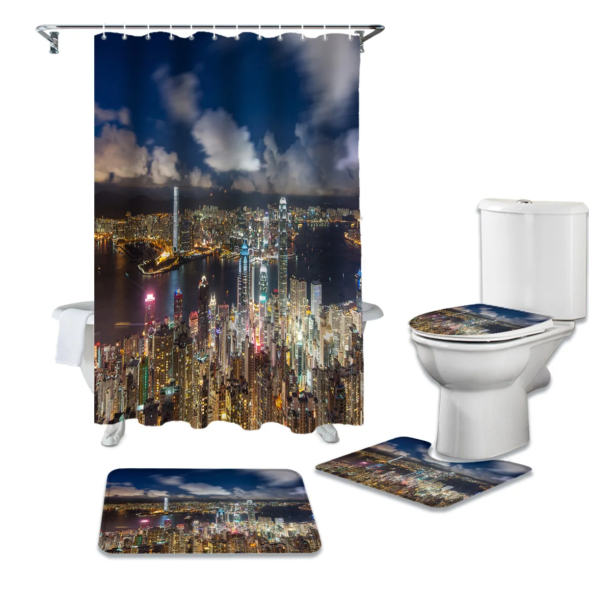 

Комплект душевой занавески с архитектурным пейзажем, комплект с крышкой для туалета, коврик для ванной комнаты, бытовой