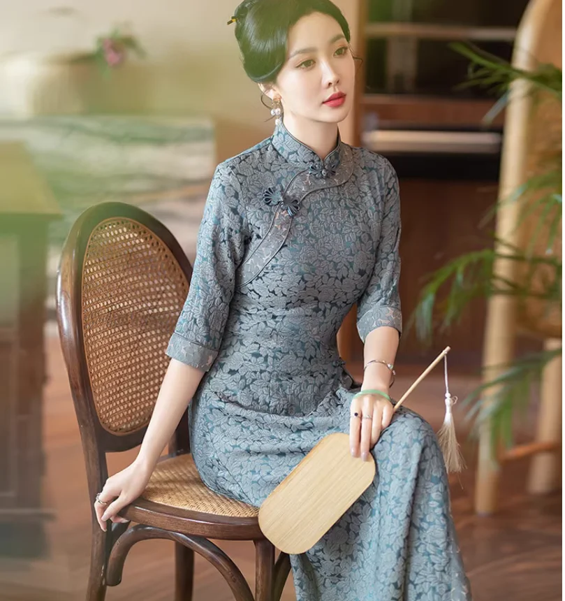 Весенне-осеннее улучшенное женское платье Ципао в национальном стиле Ode