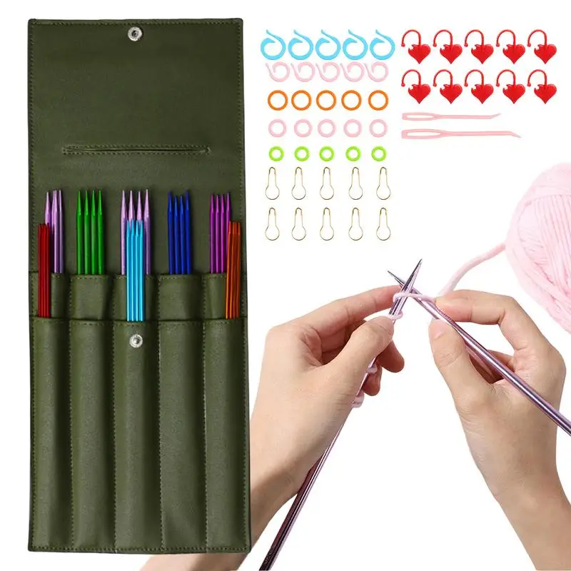 

Спицы для вязания одинарные, набор из нержавеющей стали для вязания свитеров с сумкой для хранения, с хранилищем