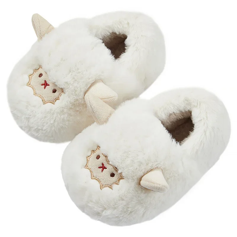 

Детская Хлопковая обувь Little Sheep, зимняя домашняя хлопковая обувь с милыми мультяшными животными, теплые плюшевые меховые тапочки для мальчиков и девочек