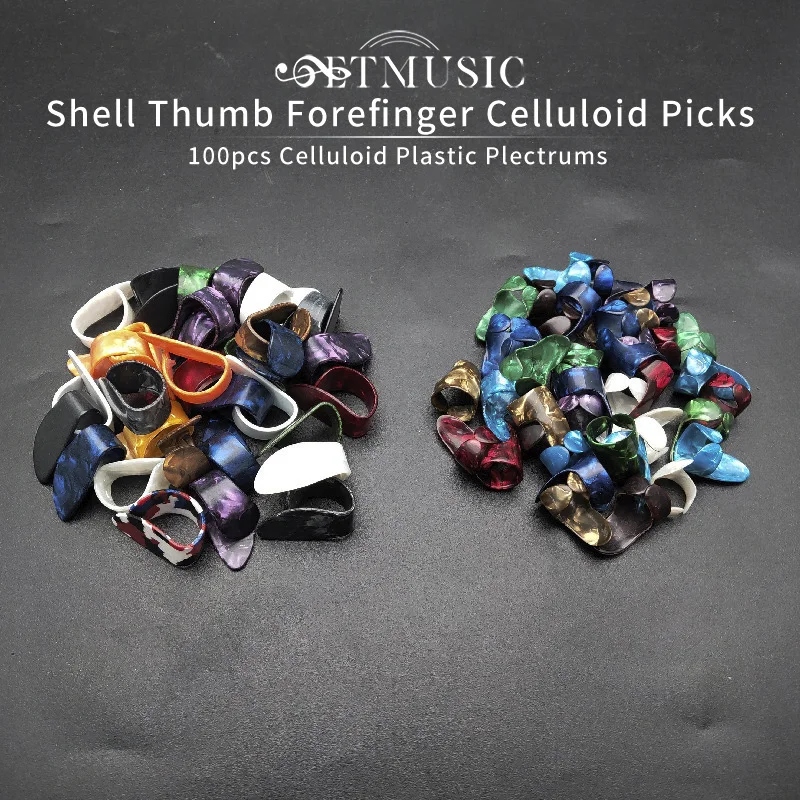 100pcs Shell Thumb Forefinger Picks Celluloid Plastic Picks Plectrums For Acoustic Guitar