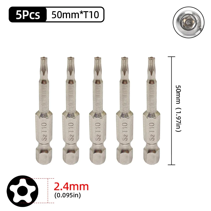 

5/7 шт. 5-гранные отвертки Torx 50 мм S2 с магнитной звездочкой, шестигранный хвостовик 1/4 дюйма T10 T15 T20 T25 T27 T30 T40