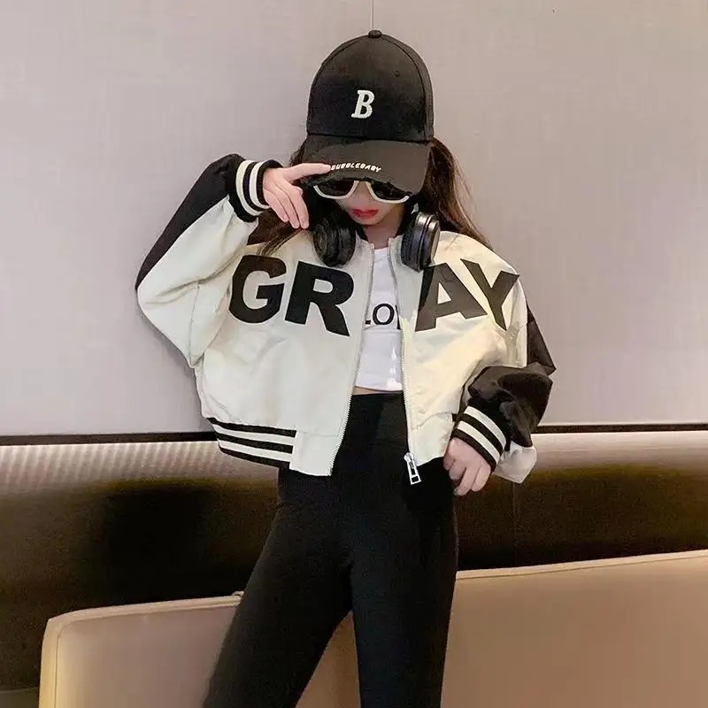 

Jaket Baseball Pendek Remaja Perempuan Huruf Musim Semi Musim Gugur 2023 Mantel Baju Gadis Katun Kasual Baru 4 6 8 12 14 15