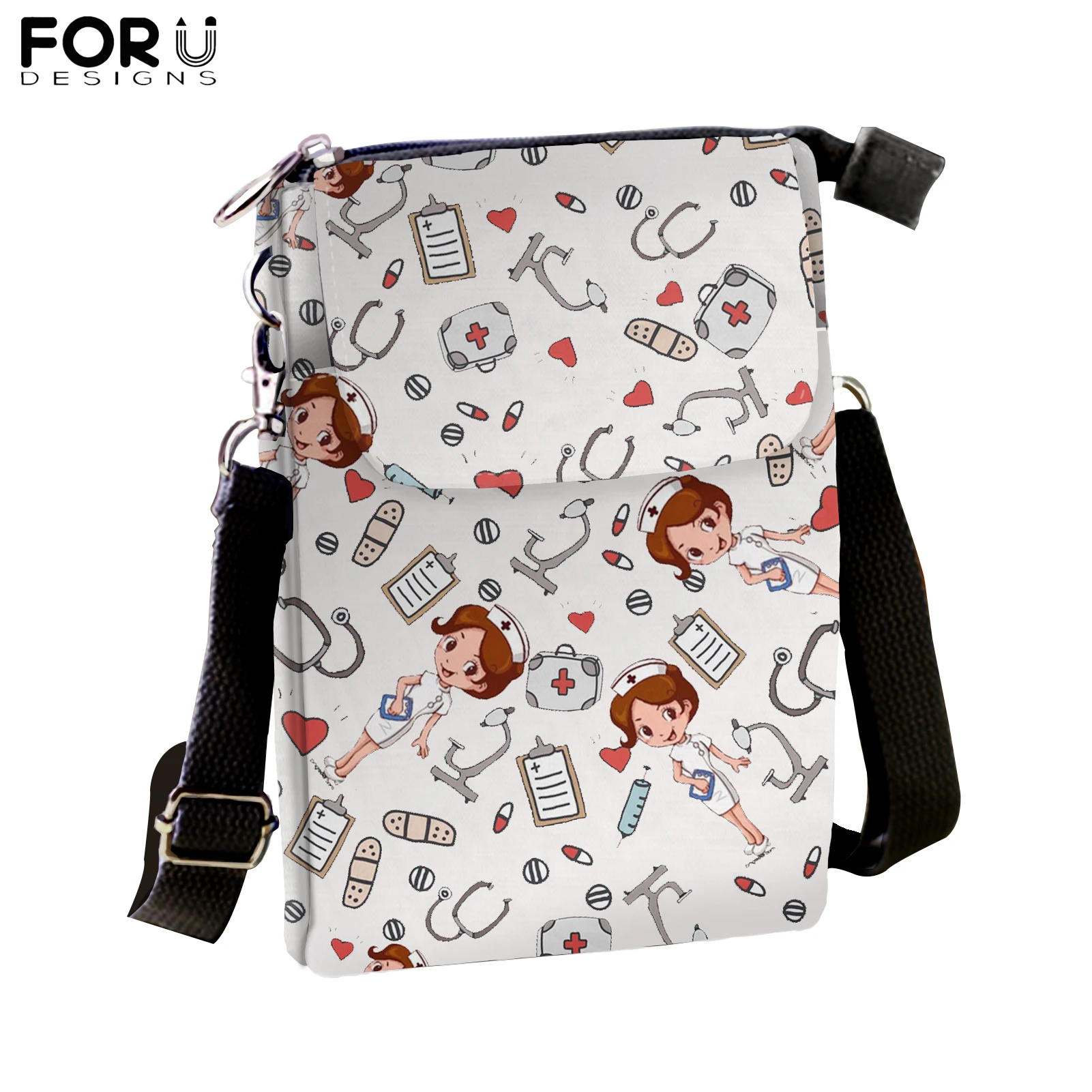 

Hot Sale Women's Fashion Shoulder Bag Zipper Handbag Cartoon Nurse Pattern Portable Canvas Messenger Bag Purse for Girls Gift