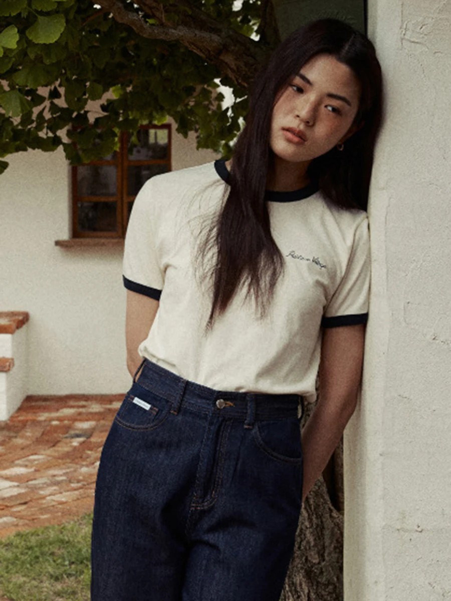 

Цветная контрастная женская футболка с круглым вырезом и коротким рукавом, корейская мода, облегающие футболки с надписью, лето 2023, Женские ...