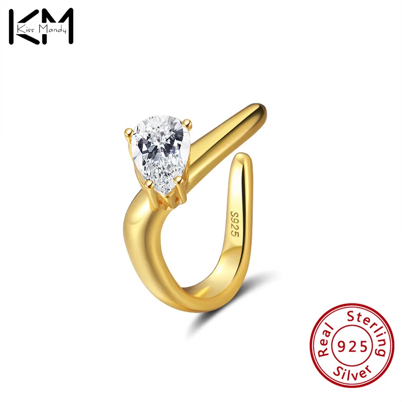 

KISS MANDY 18K Yellow Gold Plated 925 Solid Silver Cartilage Lady Fake Earrings Pear Cubic Zirconia Ear Cuff Wrap Clip On Ear