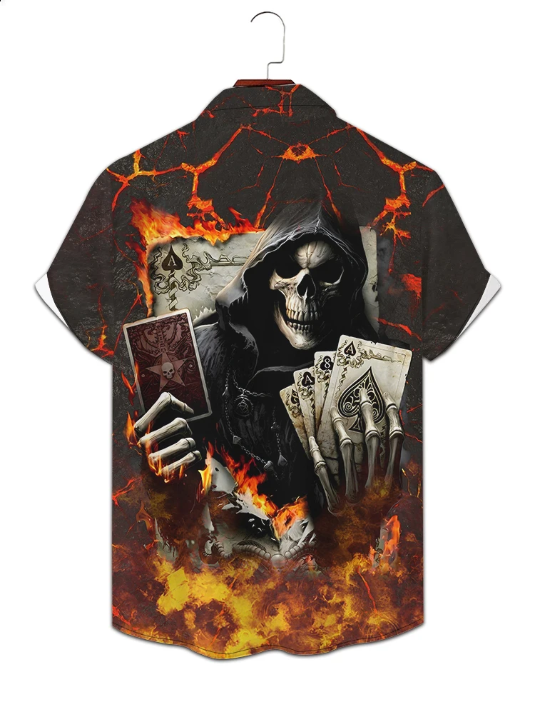 Мужская летняя рубашка с принтом в виде черепа игральных карт коротким рукавом