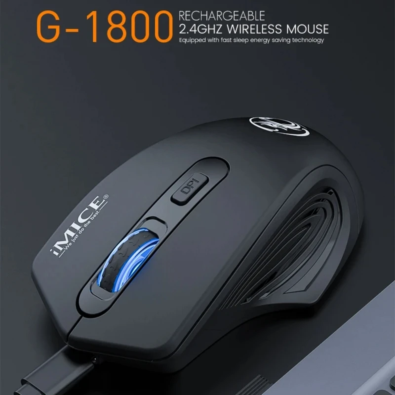 Фото Беспроводная игровая мышь IMICE 2,4G, 4 клавиши с подсветкой, эргономичная перезаряжаемая регулируемая мышь 1600 точек на дюйм для ПК, геймера, компьютера, рабочего стола №1