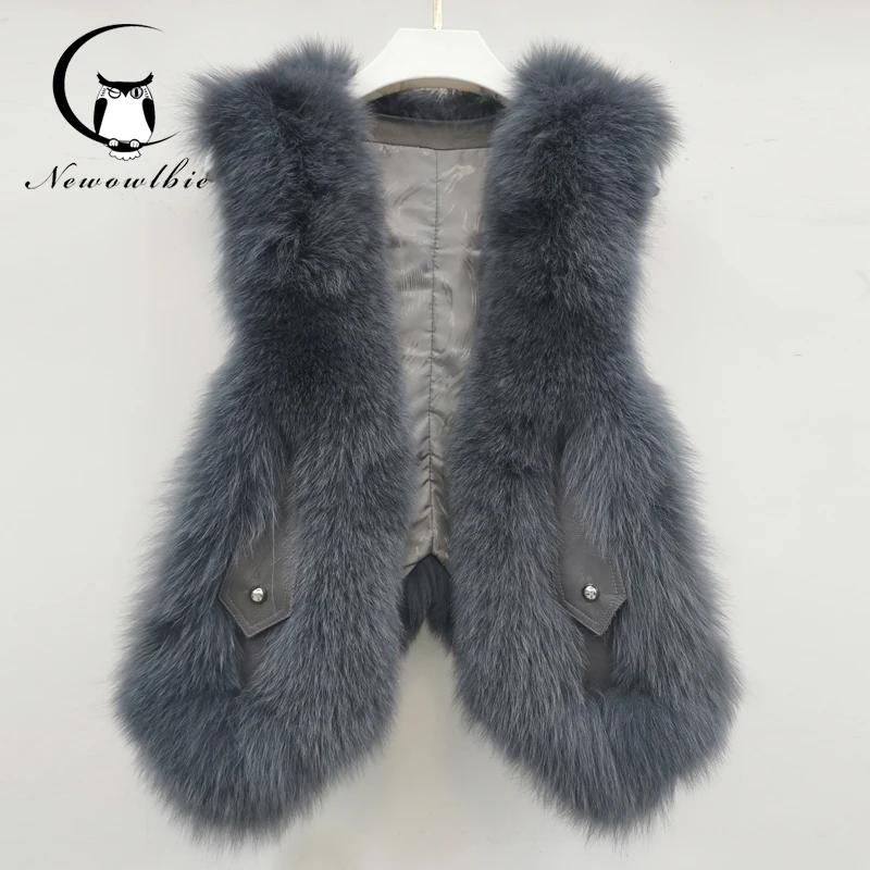 Solid color women's fox fur fashion autumn and winter women's jacket jacket top luxury short real fur jacket sleeveless vest