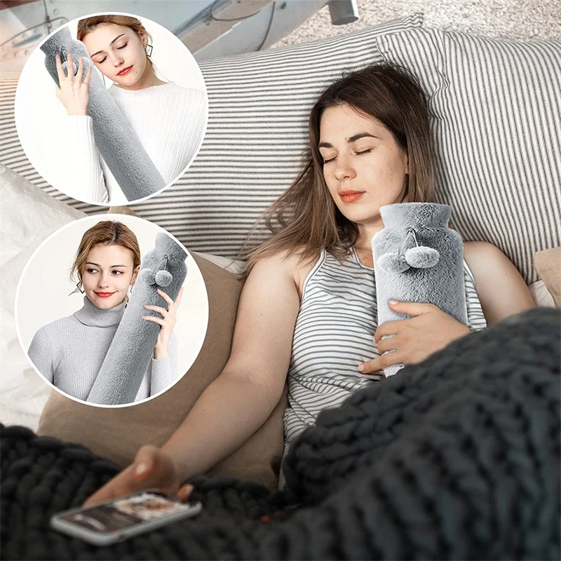 

Сумка для горячей воды розовая серая Съемная крышка очень длинная резиновая бутылка для горячей воды подогреватель для рук и ног