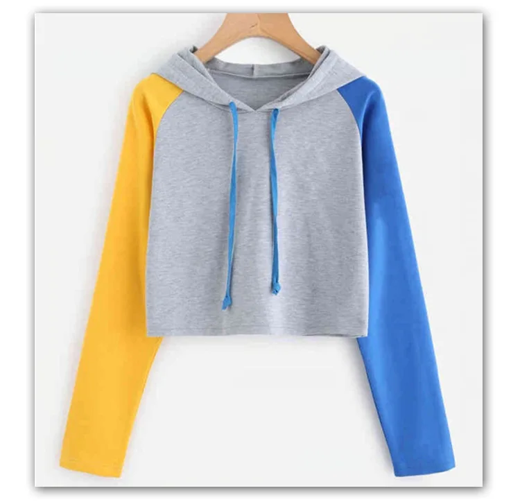 Ladies Spring and Autumn Sweater Hoodie Women's Top Hooded Casual Long Sleeve Hooded Short Sweatshirt Crop Sweaters