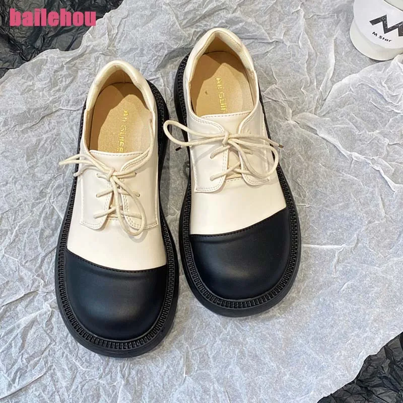 

Fashion Women Flats Lolita Mary Jane Shoes for Woman Platform Round Toe Ladies Loafers Vintage Lace-up Oxford 2023 New In Shoes