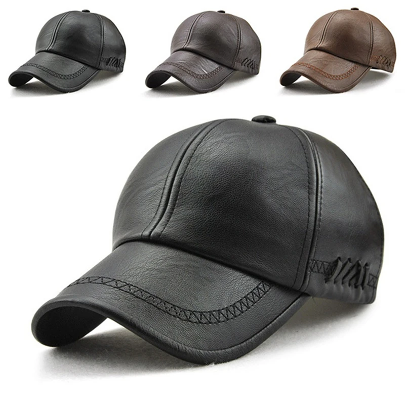 

Autumn Men's Baseball Cap PU Leather Fashion Windproof Hat Adjustable Winter Warm Male Casual Baseball Cap