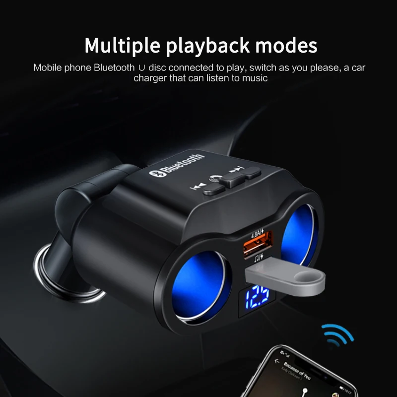 

Bluetooth 5.0 Car Handsfree FM Transmitter Dual USB Charger Car mp3 Player Expand Support Music Play Cigarette Lighter