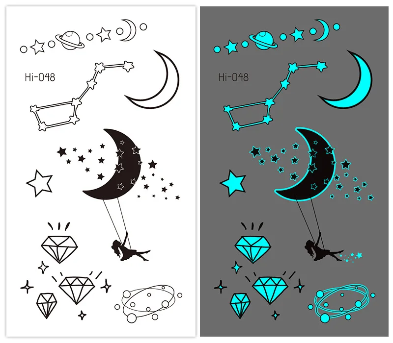 

Luminous Tattoo Stickers Temporary Moon Star Diamond Planet Festival Carnival Party Glowing Cool Face Tatoo for Men Women