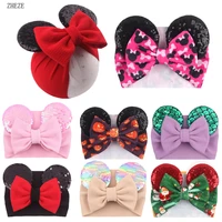 10pcslot summer 5 sequin hairbows mouse ears turban headband for girls kids glitter hair band hair accessories wholesales