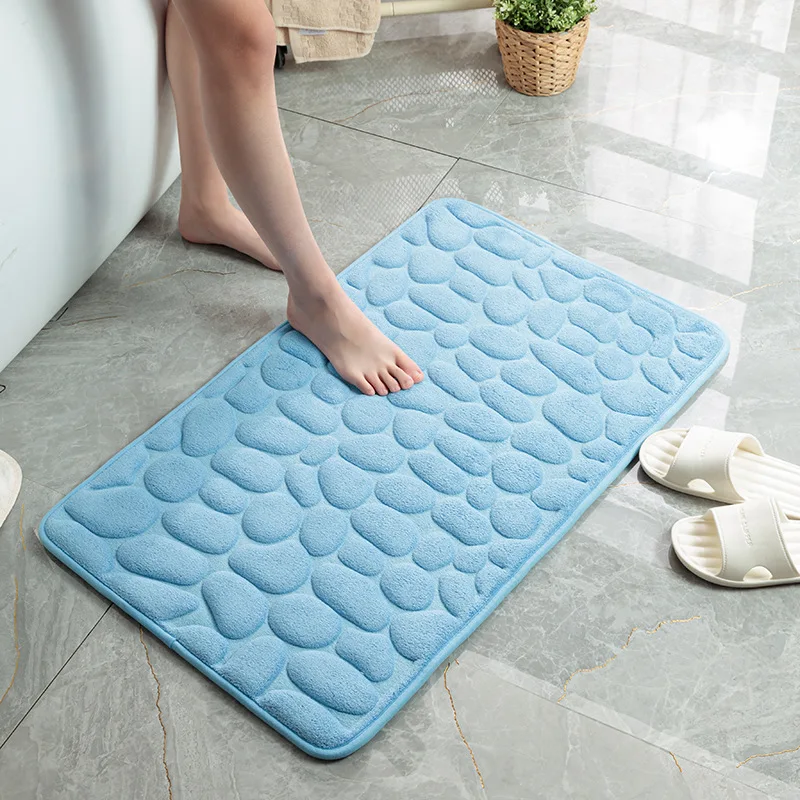 

Cobblestone Embossed Bathroom Bath Mat Coral Fleece Non-slip Carpet In Bathtub Floor Rug Shower Room Doormat Memory Foam Pad