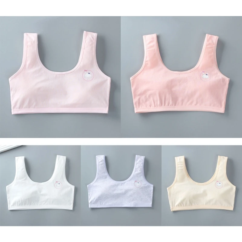 

Хлопковый бюстгальтер для молодых девушек, топ на бретельках с широкими бретельками, однотонный спортивный тренировочный Бралетт без косточек, мультяшная майка с кроликом