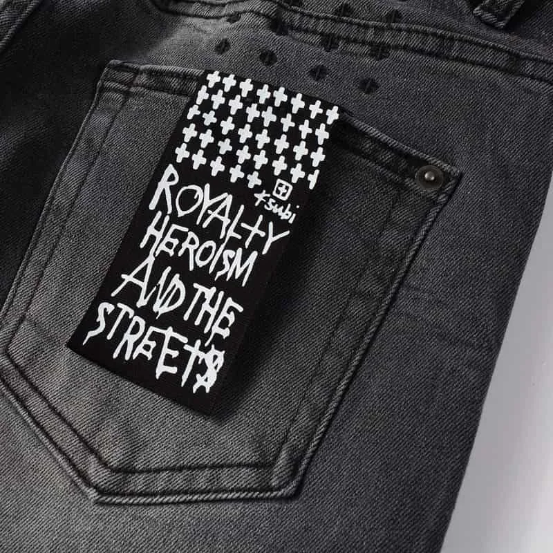 Фото Джинсы KSUBI Cross Jeans American High Street с отверстиями для мужчин и женщин, трендовые узкие плиссированные рваные однотонные черные джинсовые брюки с низкой посадкой №4