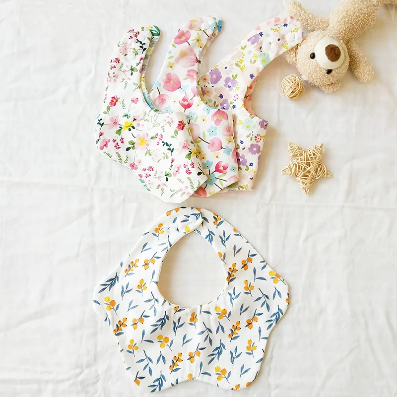 

INS Style Baby Cotton Bibs With Floral Printing Double Sided Burp Cloths Boys Girls Neck Wear Kids Care Accessories Waterproof