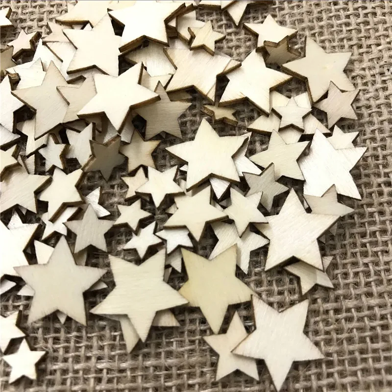 

100pcs/pack Wooden Stars Blank Wooden Star Slices Mini Star Embellishments Assorted Size for DIY Christmas Craft Making Supplies