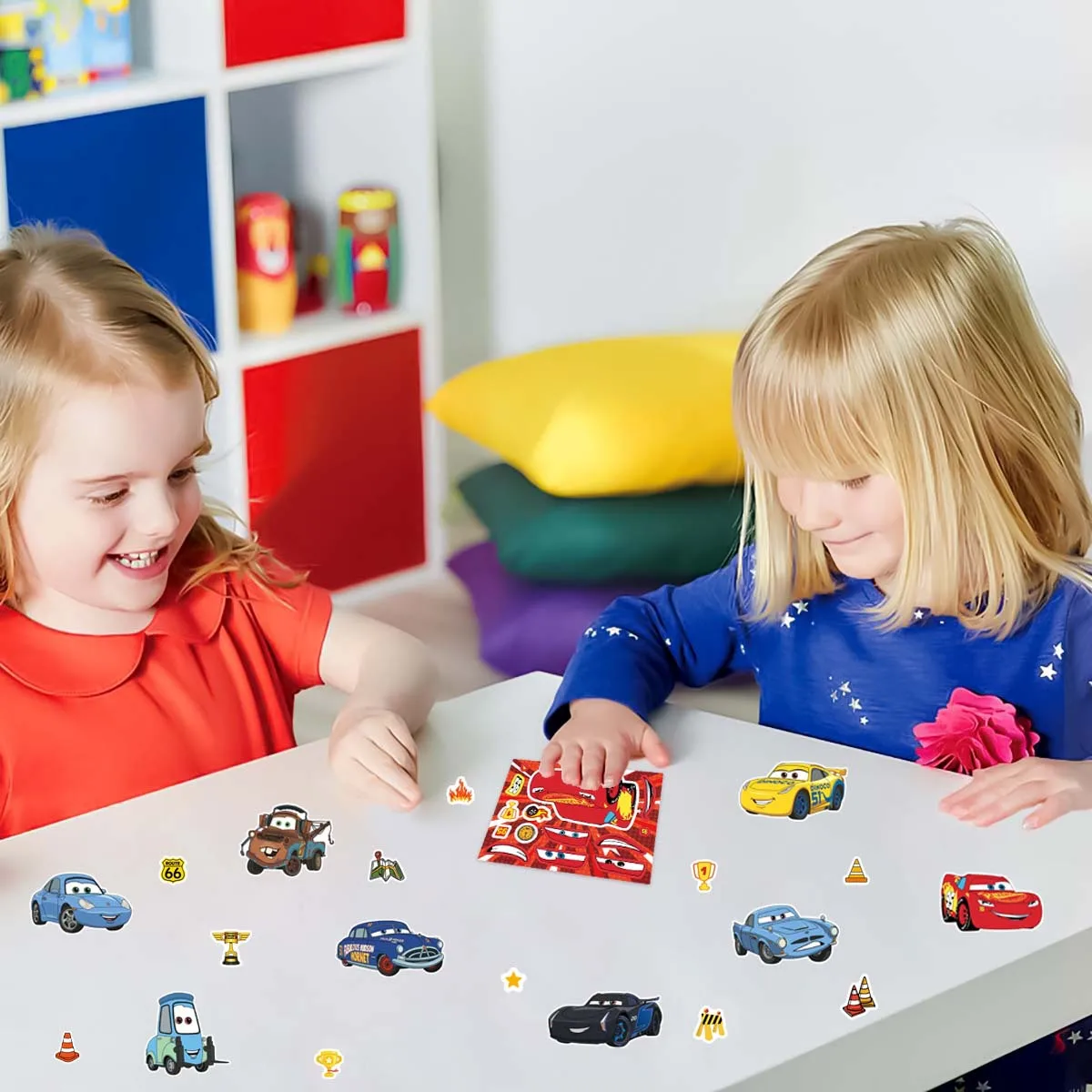 Фото Набор из 8/16 листов наклеек-пазлов с мультяшными персонажами Disney Cars: изысканные DIY-игрушки для скрапбукинга, дорожных сумок, эстетичные декоративные наклейки №5