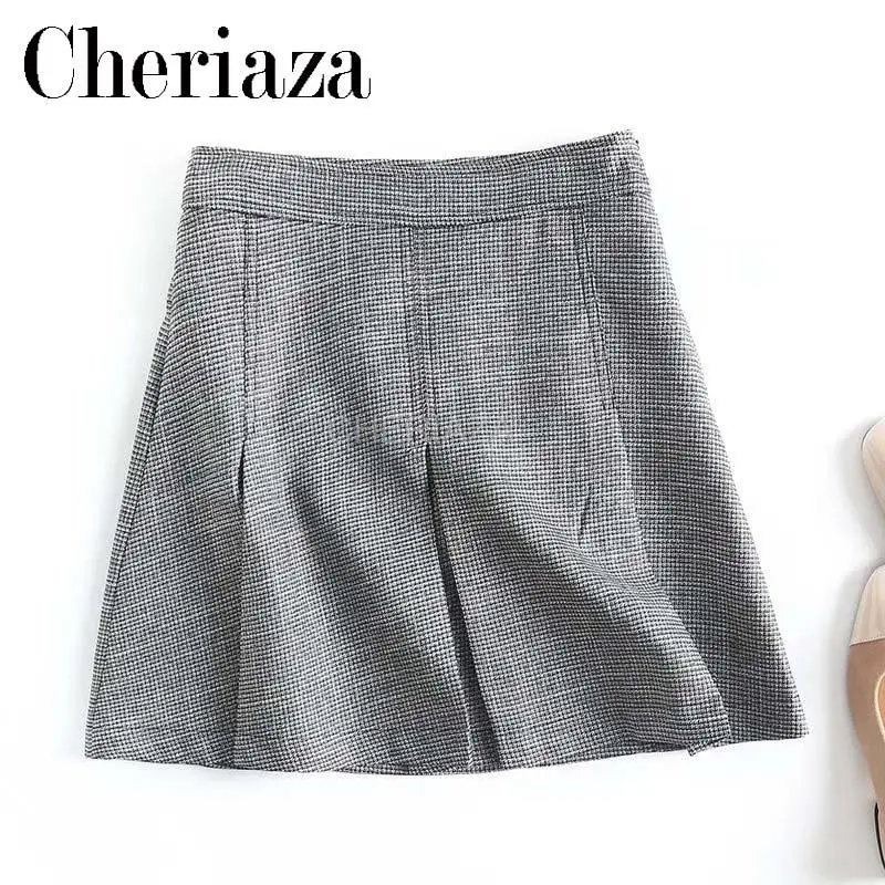 

Женская Весенняя плиссированная мини-юбка CHeriaza из блестящей пряжи в европейском стиле