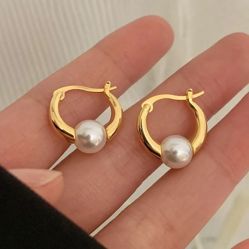 Серьги-кольца из настоящего стерлингового серебра 925 пробы с жемчугом для женщин