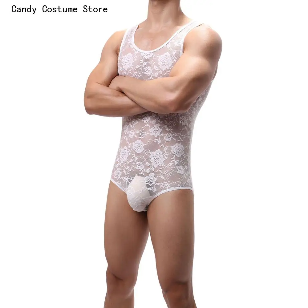Mens Vest Shorts Jumpsuit Bodysuit Lace Sexy Onesies Male Sexy One-piece Tight Elasticity Slim Corset Body Shaper Seductive