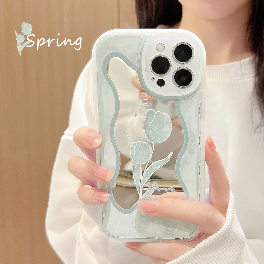 

Painted mirror texture wavy flower Phone Case For iphone 14 13 12 11 ProMax X XR XSMAX 7 8Plus SE TPU+PC Case Cover new products