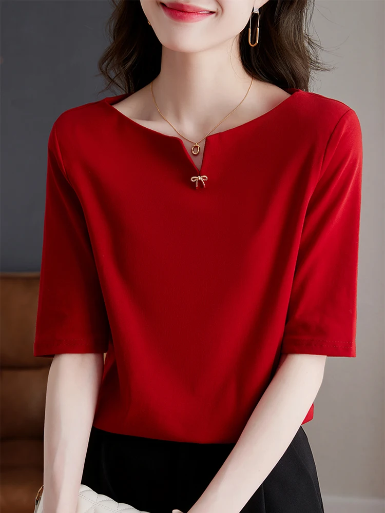 

BOBOKATEER Topy Damskie Half Sleeve Summer Top T Shirt Women Clothing 2023 Poleras Mujer Camisetas Casual Red Tee Shirt Femme