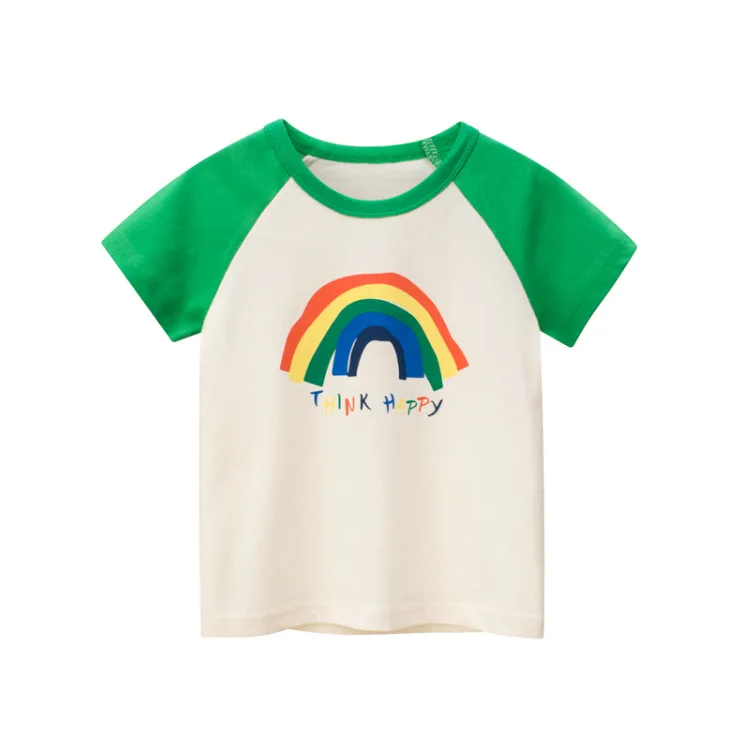 

2022 Summer New Children's Wear Children's Short Sleeve T-Shirt Girl Baby Rainbow Foreign Style Jacket Boys Kids Clothes Cotton