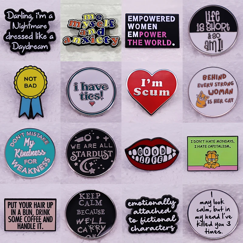 

Creative Round Funny Letter metal Pins Cartoon Character Eyes Astronaut Funny Quotes Brooch Badge Punk Jewelry Gift For friend