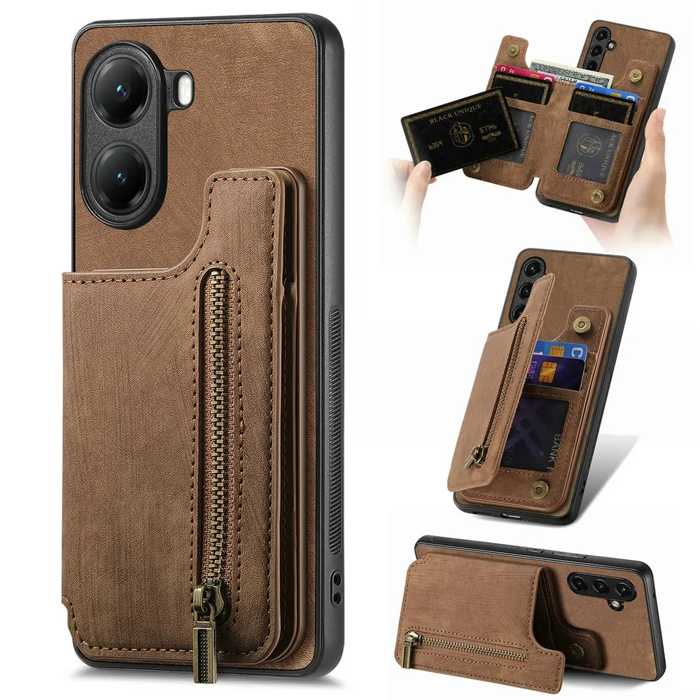 Фото Кожаный чехол-кошелек на молнии для Xiaomi Poco F8 Ultra, M8, X7, F7, M7, X6, F6, M6, X5, F5 Pro, Poco X3 NFC, M, F7, F3, M5s, C65 №1
